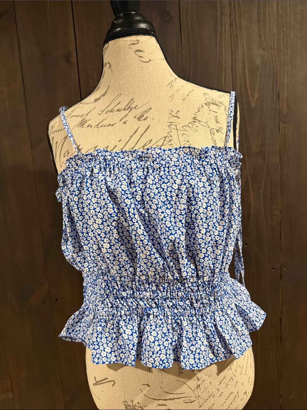 She + Sky Blue Floral Smocked Peplum Cami